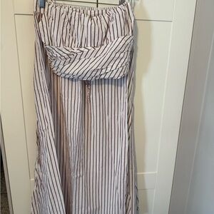 J. Crew White and Brown Striped Maxi Skirt